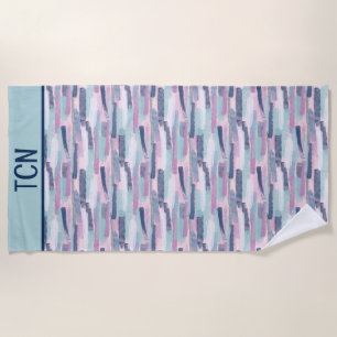 Monogramm Navy Blau Hellblau Lila Weiß Abstract Strandtuch