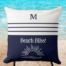 Monogramm Navy Blau Nautische Streifen Strandhaus