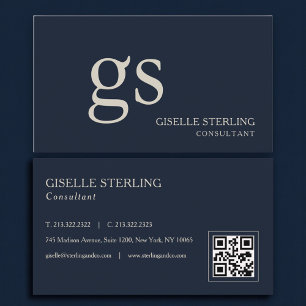 Monogramm Navy Blau QR Code Professional Visitenkarte