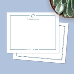 Monogramm Navy Blau Rand Jubiläums-Schreibwaren Mitteilungskarte