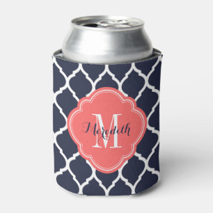 Monogramm Navy Blue and Coral marokkanische Quatre Dosenkühler
