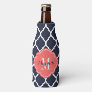 Monogramm Navy Blue and Coral marokkanische Quatre Flaschenkühler