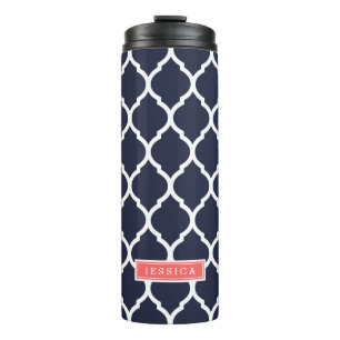 Monogramm Navy Blue and Coral marokkanische Quatre Thermosbecher