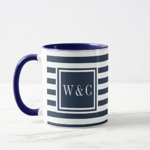 Monogramm Navy Blue and White Strip Tasse