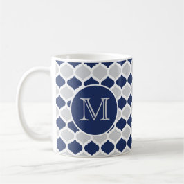 Monogramm Navy Blue und Grau Quatrefolie Kaffeetasse