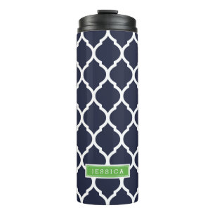 Monogramm Navy Blue und Green marokkanische Quatre Thermosbecher