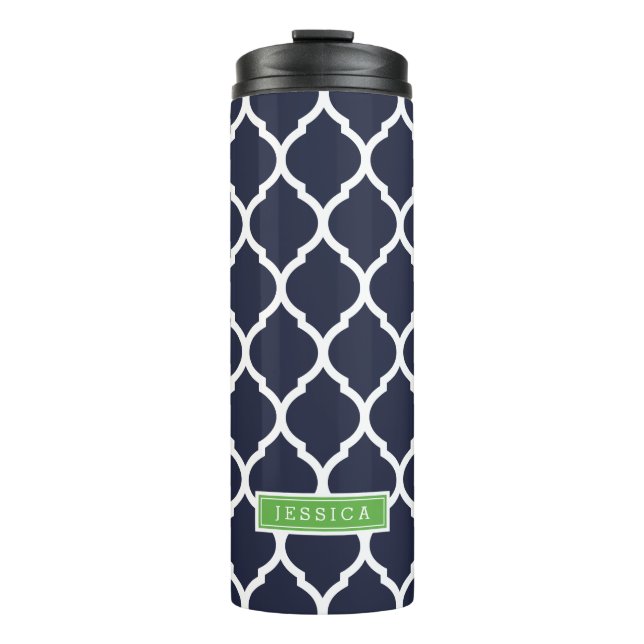 Monogramm Navy Blue und Green marokkanische Quatre Thermosbecher (Vorderseite)