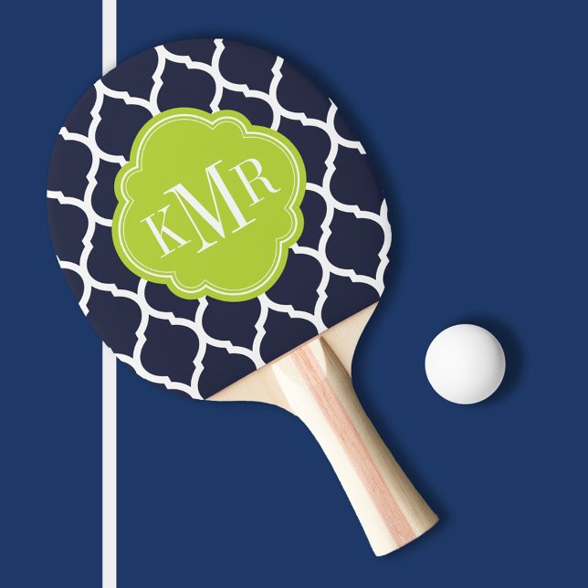 Monogramm Navy Blue und Green marokkanische Quatre Tischtennis Schläger (Von Creator hochgeladen)