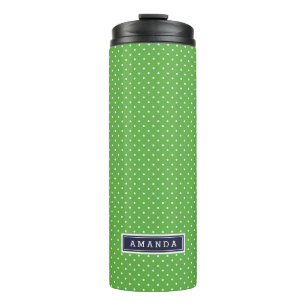 Monogramm Navy Blue und Green Tiny Dots Thermosbecher