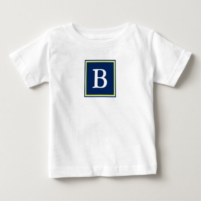 Monogramm Navy Blue und Lime Green Baby T-shirt (Vorderseite)
