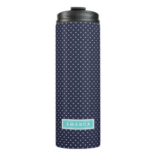 Monogramm Navy Blue und Türkise Tiny Dots Thermosbecher