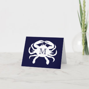 Monogramm Navy Blue und White Crab Dankeskarte