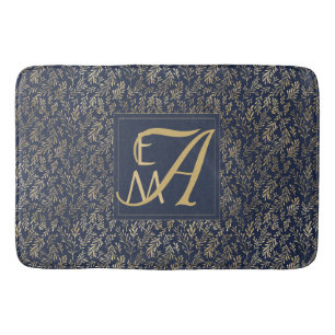 Monogramm Navy Goldblatt Hochzeitsgeschenk für die Badematte