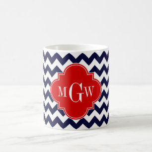 Monogramm Navy White Zickzack Red Quatrefoil 3 Kaffeetasse
