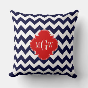 Monogramm Navy White Zickzack Red Quatrefoil 3 Kissen
