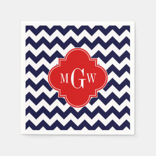 Monogramm Navy White Zickzack Red Quatrefoil 3 Serviette