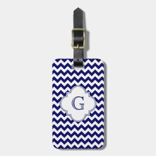 Monogramm Navy White Zickzack White Quatrefolie Gepäckanhänger