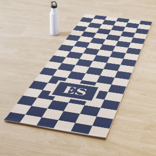 Monogramm Navyblau-Creme Karomuster Yogamatte