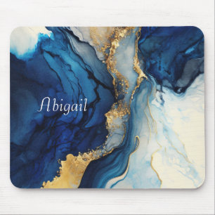 Monogramm Navyblau Gold Achat Marmor Wasserfarbe Mousepad