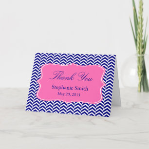 Monogramm Navyblau mit Hot Pink Chevron Braut- Dankeskarte