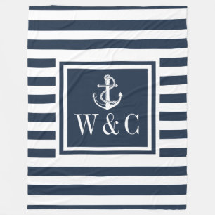 Monogramm Navyblauer Streifen Nautischer Bootsanke Fleecedecke