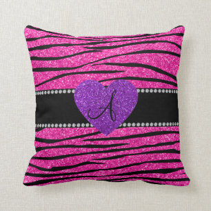 Monogramm Nebel heißen rosa Glitzer Zebra Streifen Kissen
