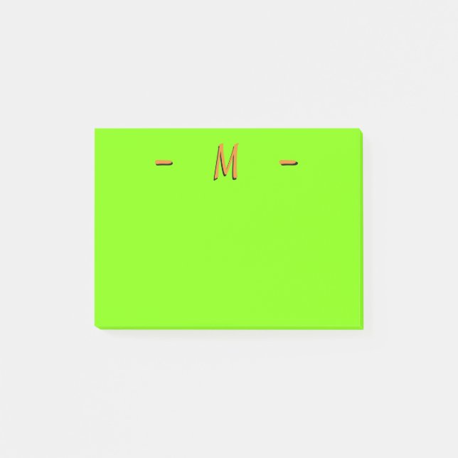 Monogramm Neonesque Green und Orange Post-it Klebezettel (Vorderseite)