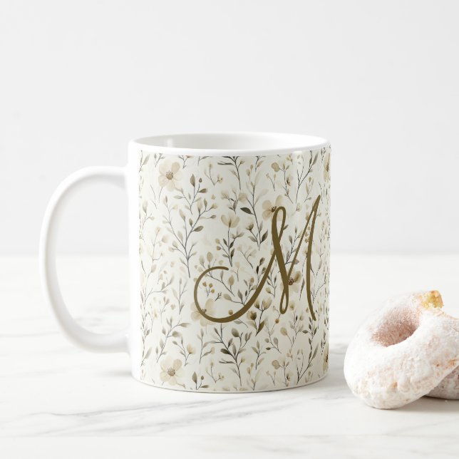 Monogramm neutrale Boho-Blumen Wildblumen Blumen  Kaffeetasse (Mit Donut)