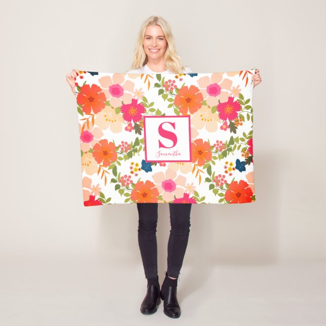 Monogramm Niedlich Chic Floral Fleecedecke (Beispiel)