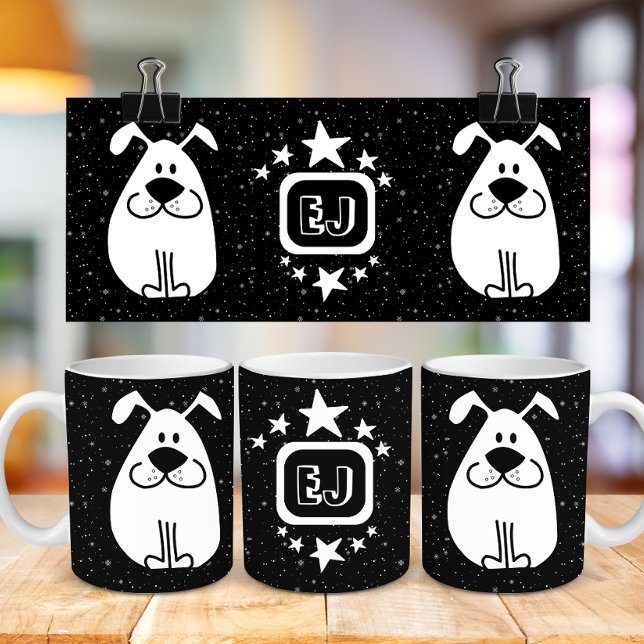 Monogramm Niedlich Doodle Doodle Dog mit Sternen Kaffeetasse (Von Creator hochgeladen)