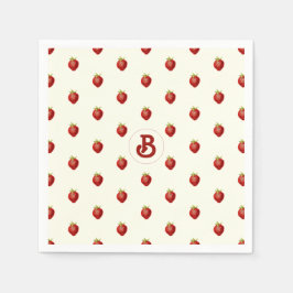 Monogramm niedlich Girly Red White Strawberry Name Serviette