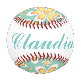 Monogramm niedlich orangefarbene Blume auf grün Baseball