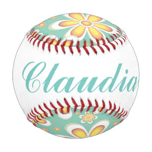 Monogramm niedlich orangefarbene Blume auf grün Baseball