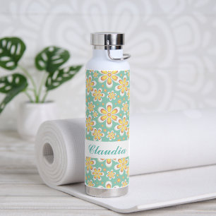 Monogramm niedlich orangefarbene Blume auf grün Trinkflasche