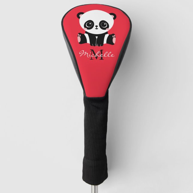 Monogramm Niedlich Panda Personalisiert Name Rosa Golf Headcover (Vorderseite)