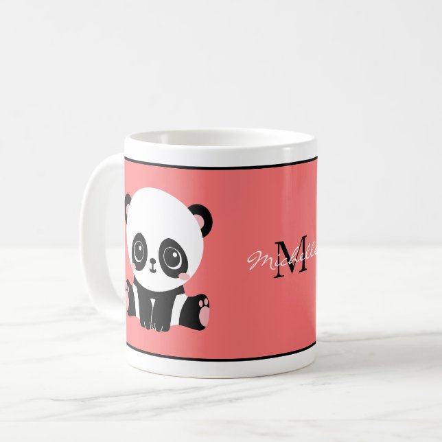 Monogramm Niedlich Sitzen Panda Personalisiert Lac Kaffeetasse (Vorderseite Links)
