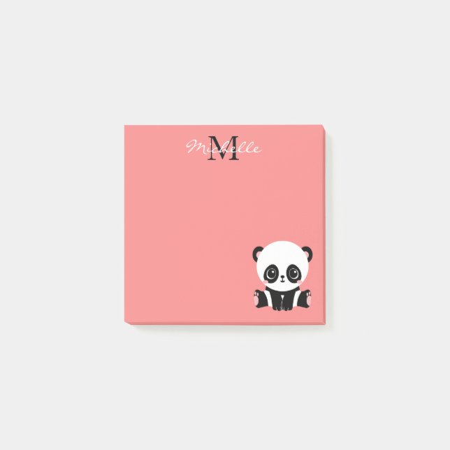 Monogramm Niedlich Sitzen Panda Personalisiert Lac Post-it Klebezettel (Vorderseite)