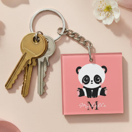 Monogramm Niedlich Sitzen Panda Personalisiert Lac Schlüsselanhänger