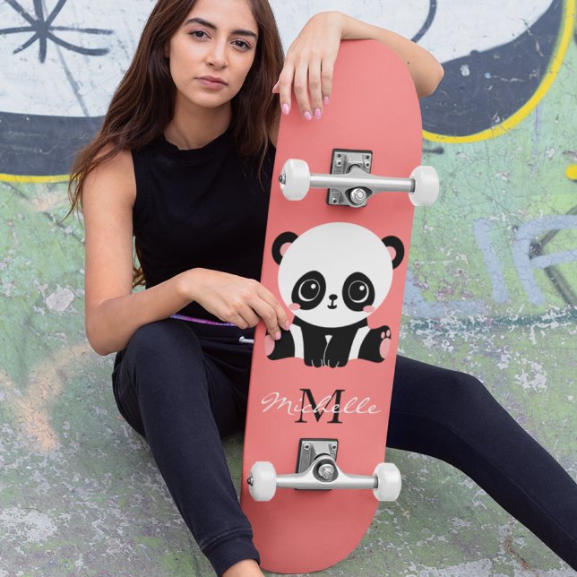 Monogramm Niedlich Sitzen Panda Personalisiert Lac Skateboard (Von Creator hochgeladen)