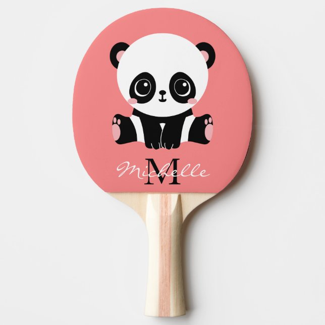 Monogramm Niedlich Sitzen Panda Personalisiert Lac Tischtennis Schläger (Vorderseite)
