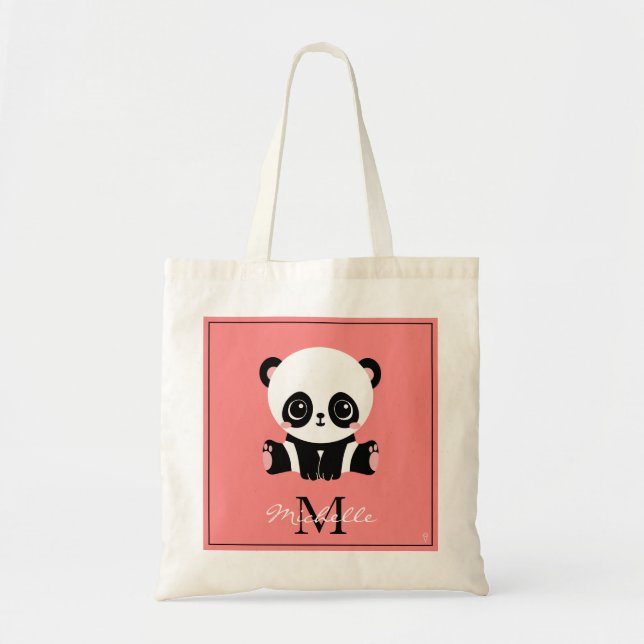 Monogramm Niedlich Sitzen Panda Personalisiert Lac Tragetasche (Vorne)