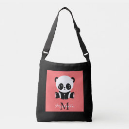 Monogramm Niedlich Sitzen Panda Personalisiert Lac Tragetaschen Mit Langen Trägern