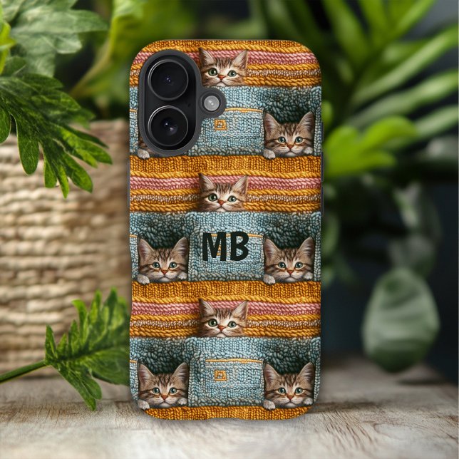 Monogramm Niedliche Katzen Geknetete, Girl-Persona Case-Mate iPhone Hülle (Von Creator hochgeladen)