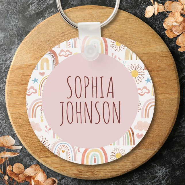 Monogramm Niedliche Regenbogen und Daisy-Blume Schlüsselanhänger (Close up)