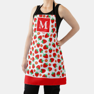 Monogramm niedliche Rot- und Weißsommer-Erdbeeren Schürze