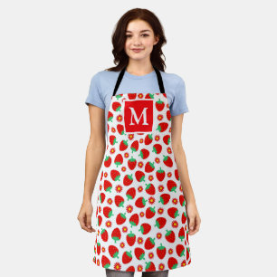 Monogramm niedliche Rot- und Weißsommer-Erdbeeren Schürze
