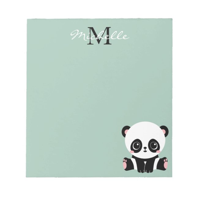 Monogramm Niedliche Sitze Panda Personalisiert Notizblock (Vorderseite)