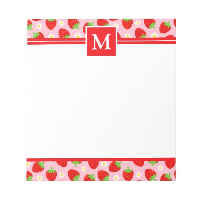 Monogramm niedliche Sommerstrawberries Notizblock (Vorderseite)