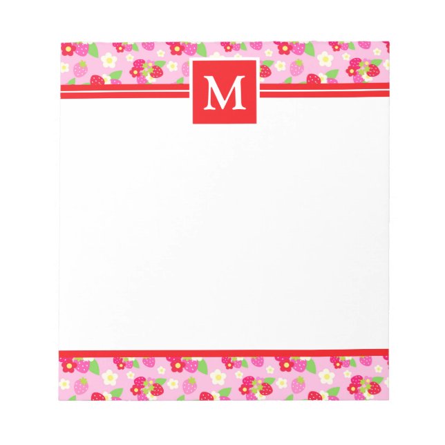 Monogramm niedliche Sommerstrawberries Notizblock (Vorderseite)