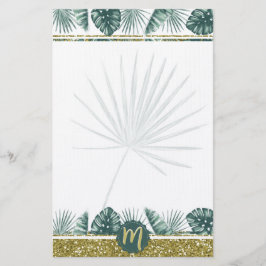Monogramm niedliche tropische wasserfarbige Blätte Briefpapier